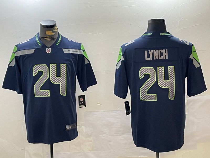 Men Seattle Seahawks #24 Lynch Blue 2024 Nike Limited NFL Jersey style 1